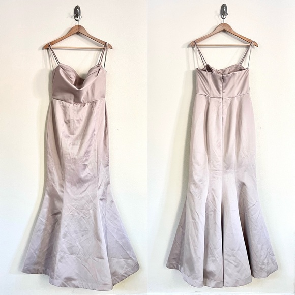 HOUSE OF CB Violette Mushroom Satin Fishtail Gown - Picture 5 of 11